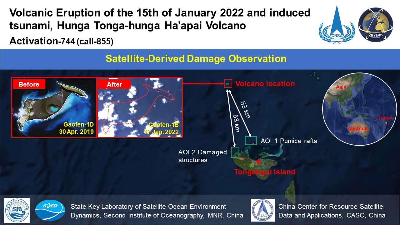 SIO provided international service for volcanic eruption in Tonga through satellite remote sensing e